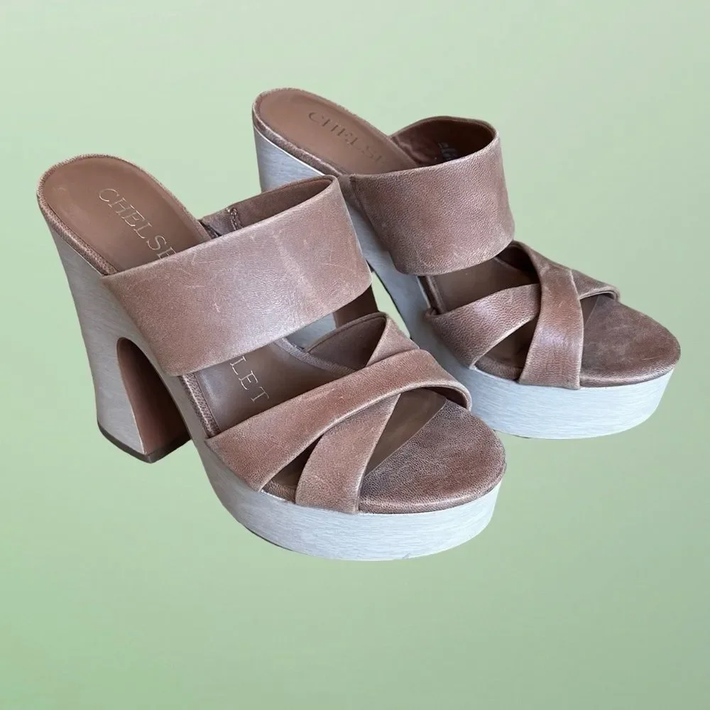 NWT Chelsea Violet Kapri Leather Platform Heels Sandals 9 1/2